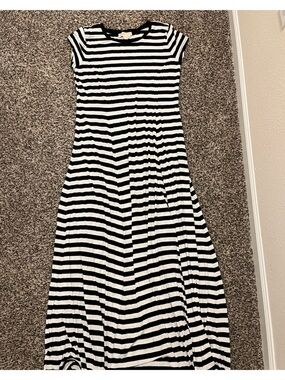 Michael Kors Black and White Striped Maxi Dress